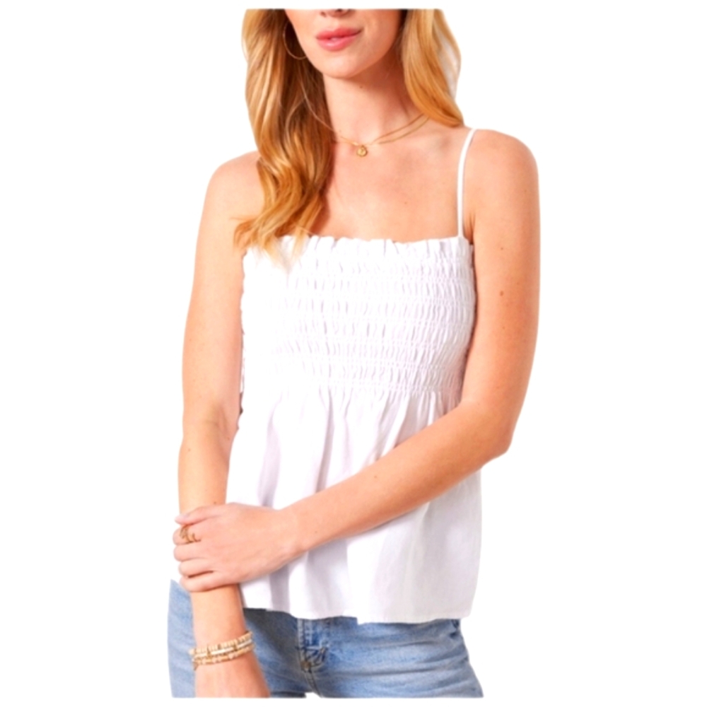 NEW Cloth & Stone Linen Blend Smocked Tank White  XL